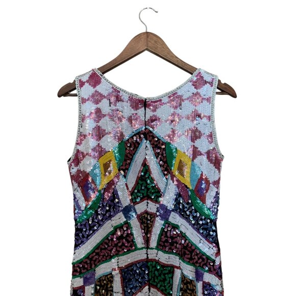VTG Carina Dress Multicolor Sequin Geometric Sleeveless Mini Sz M Y2K Bodycon - Picture 9 of 16